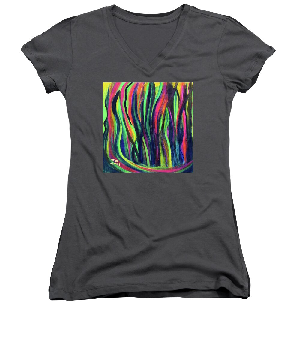 Art Women's V-Neck featuring the painting Watch Your Tongue by Jaime Haney