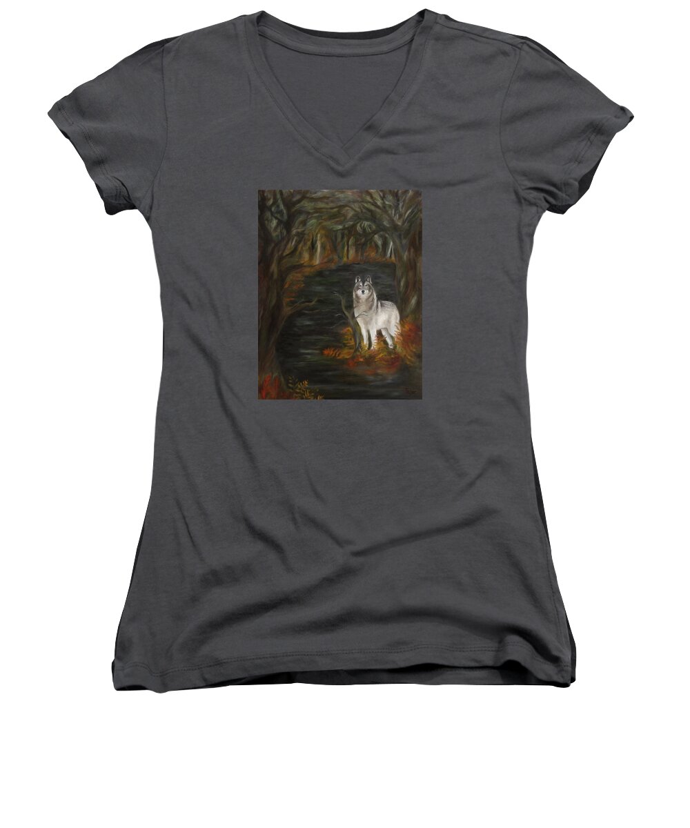 Autumn Women's V-Neck featuring the painting Water Dark by FT McKinstry