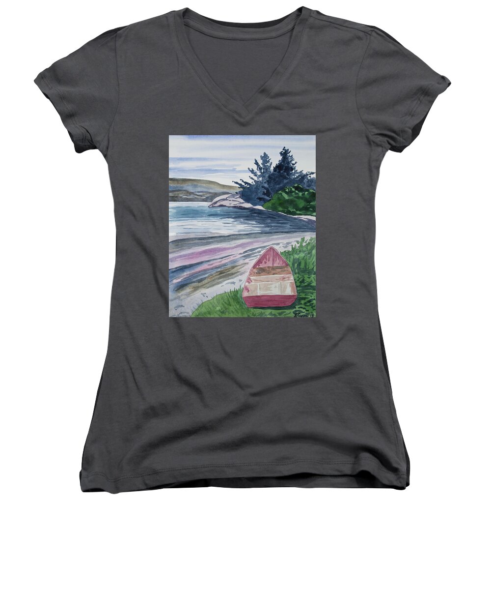 Art Women's V-Neck featuring the painting Watercolor - New Zealand Harbor by Cascade Colors