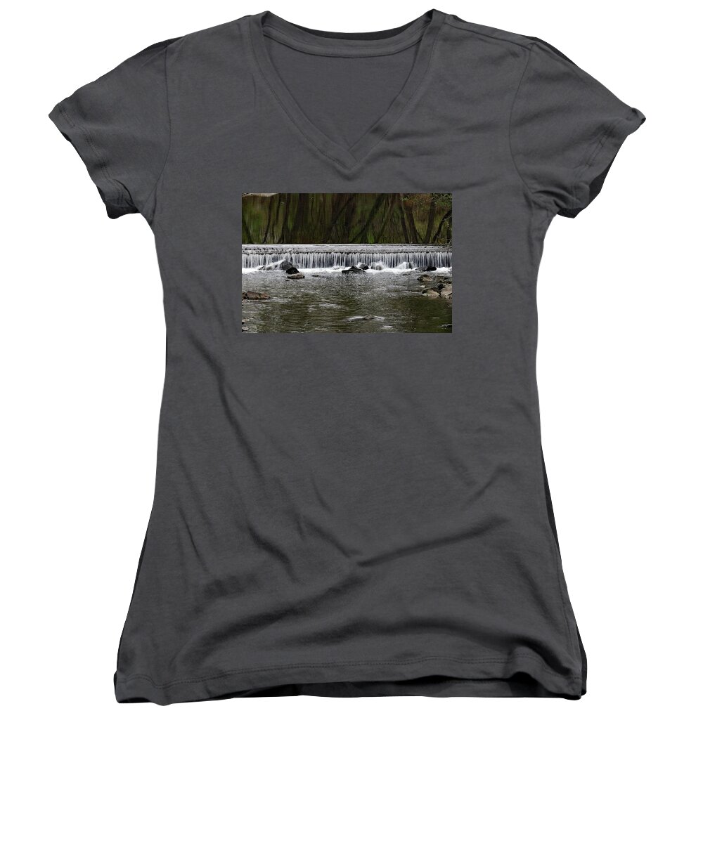 04.14.17_a 0810 Women's V-Neck featuring the photograph Waterfall 001 by Dorin Adrian Berbier
