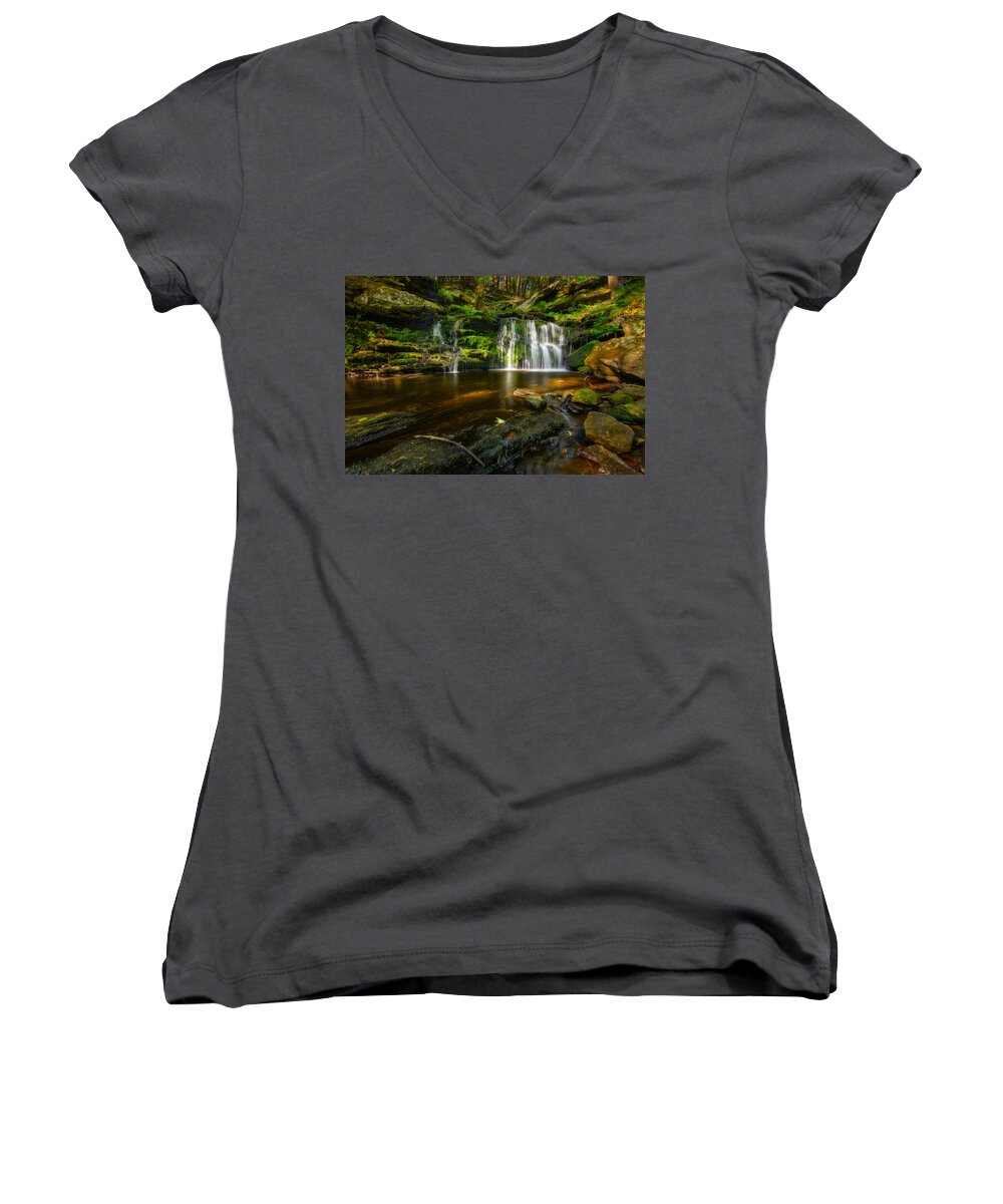 Landscape Women's V-Neck featuring the photograph Waterfall at Day Pond State Park by Craig Szymanski