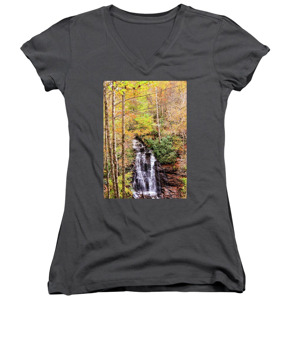 Waterfall Women's V-Neck featuring the photograph Waterfall waters by Chuck Brown