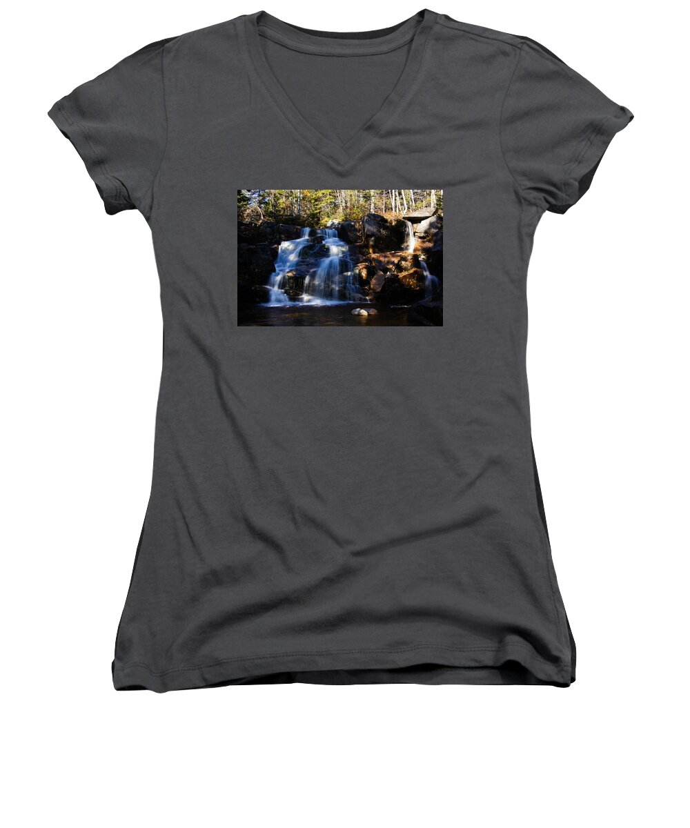 Zeacliff Women's V-Neck featuring the photograph Waterfall, Whitewall Brook by Rockybranch Dreams