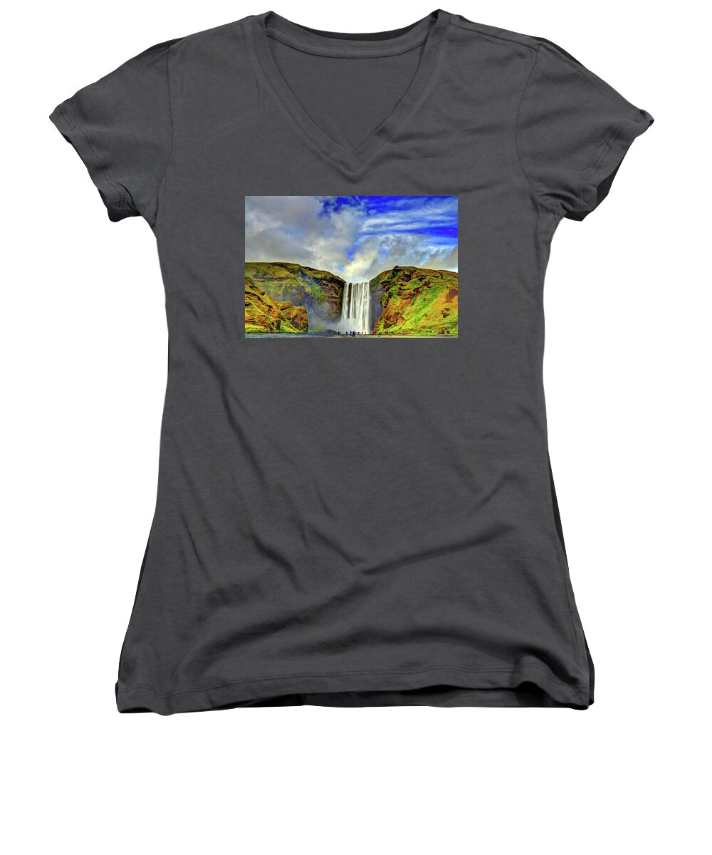 Waterfall Women's V-Neck featuring the photograph Watermall and Mist by Scott Mahon