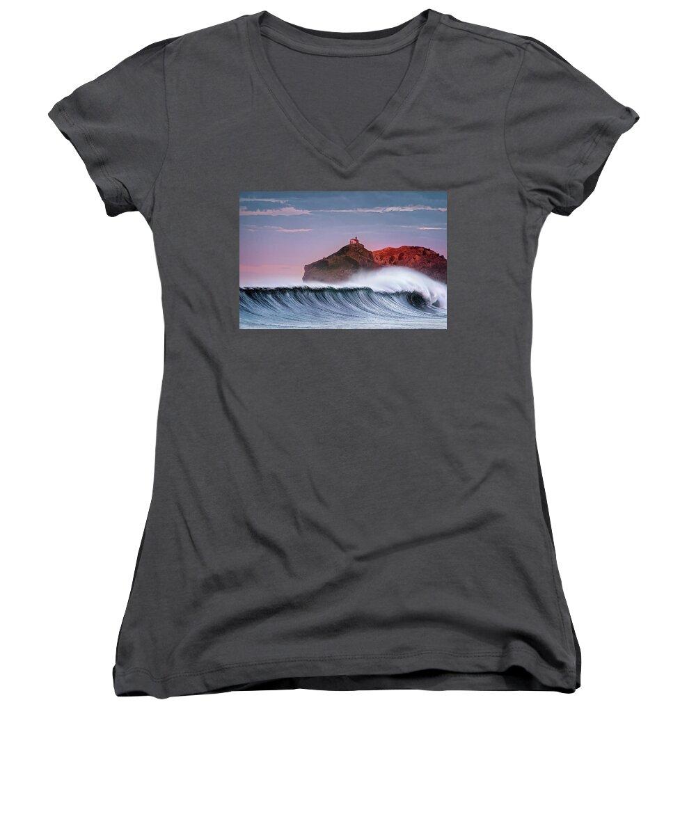 Wave Women's V-Neck featuring the photograph Wave in Bakio by Mikel Martinez de Osaba