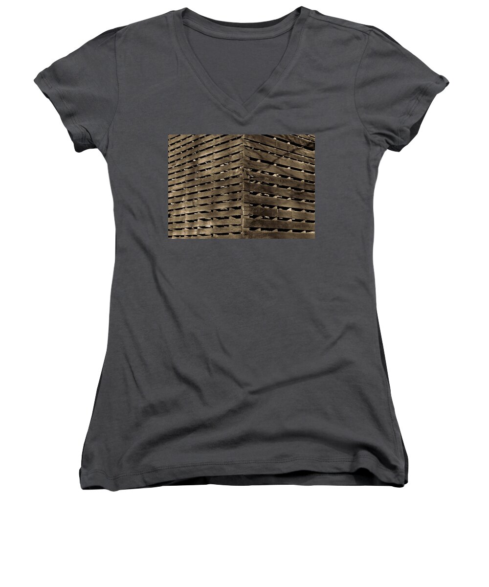 Building Women's V-Neck featuring the photograph Weathered Corn Crib by Chris Berry