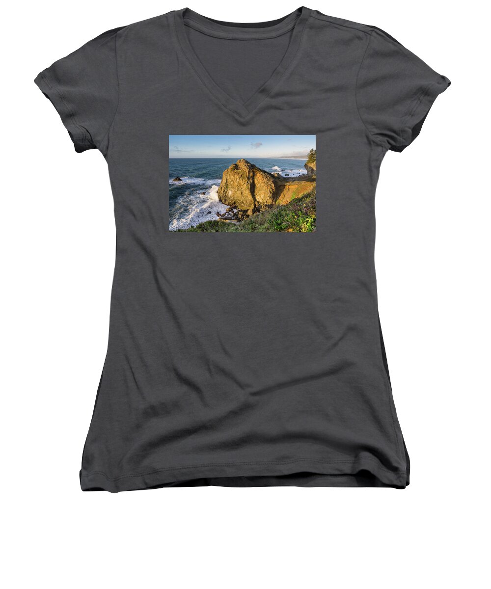 Sea Stacks Women's V-Neck featuring the photograph Wedding Rock Evening Light by Greg Nyquist