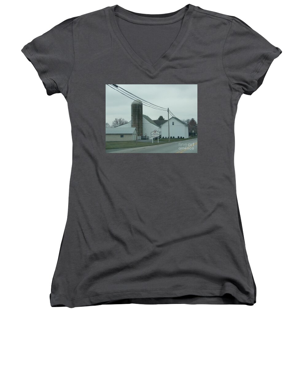 Amish Country Women's V-Neck featuring the photograph Welcome to Intercourse, PA by Christine Clark