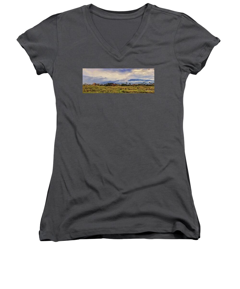 Wright Women's V-Neck featuring the photograph West Mountains - Maui by Paulette B Wright