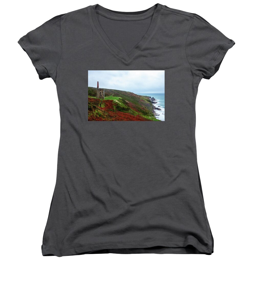 Rinsey Women's V-Neck featuring the photograph Wheal Prosper mine by Steev Stamford