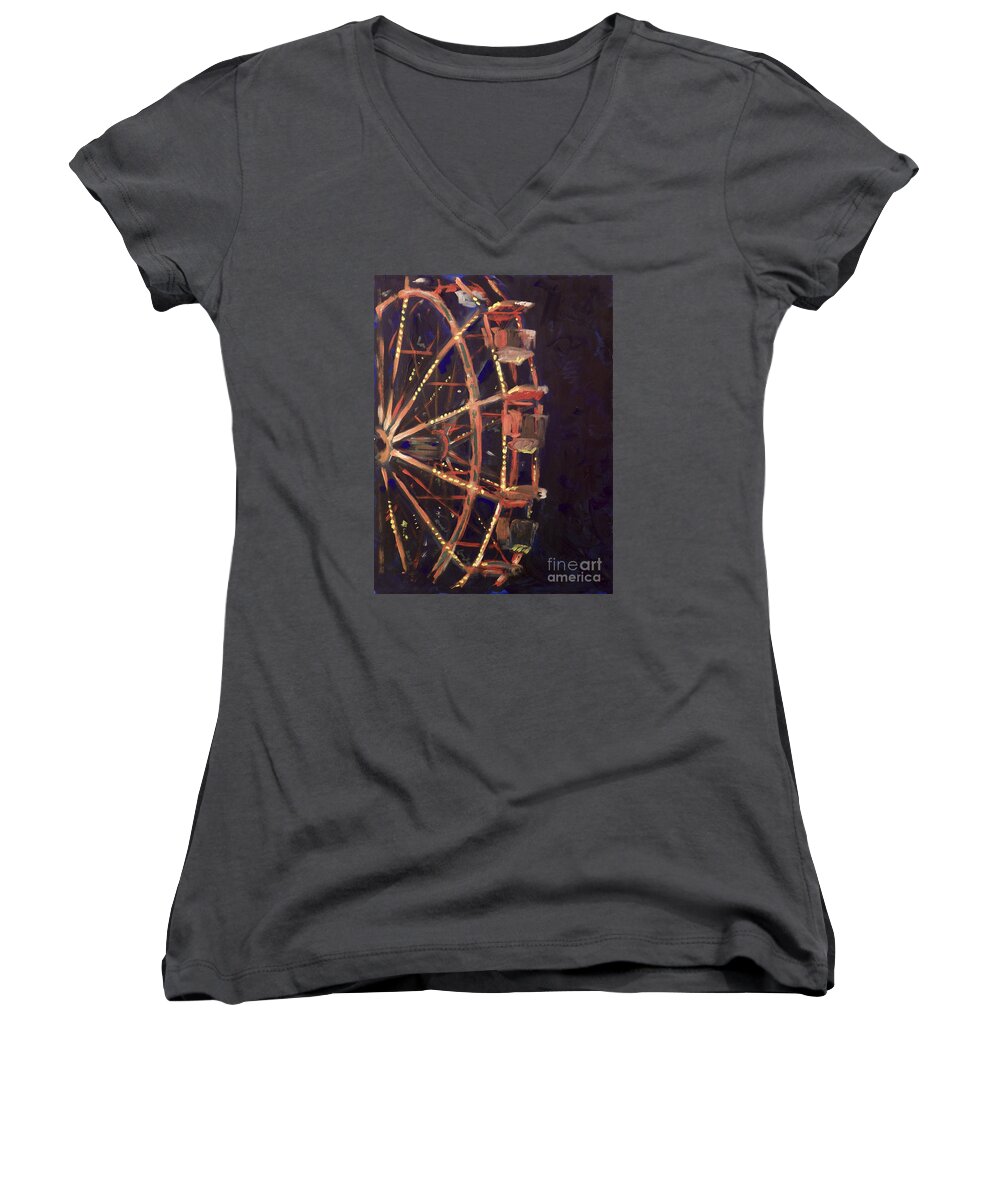 Ferris Wheel Women's V-Neck featuring the painting Wheel by Joseph A Langley
