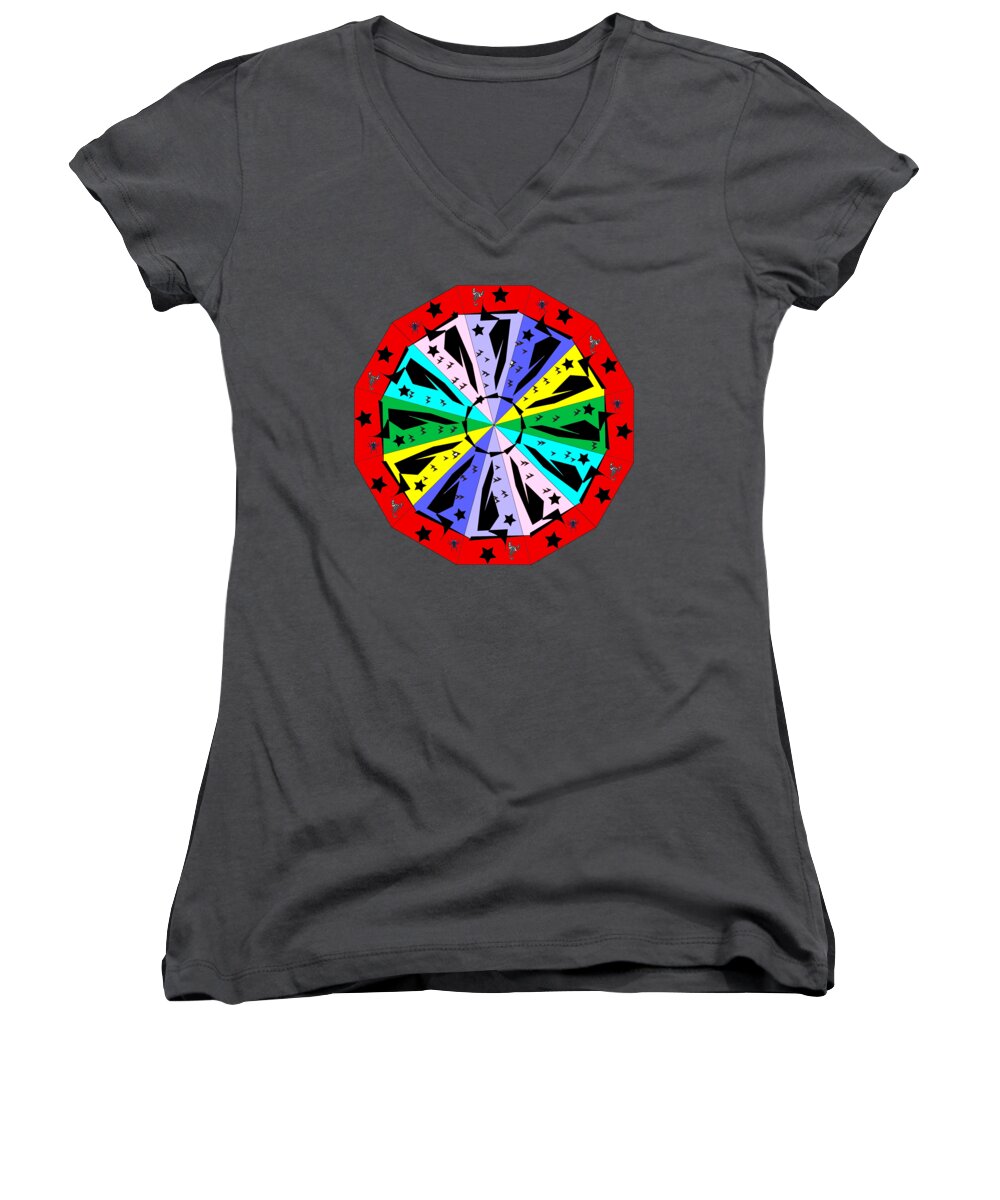 Mandala Women's V-Neck featuring the digital art Wheel of Color by Cathy Harper