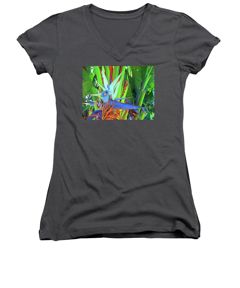  Women's V-Neck featuring the photograph White Bird of Paradise Flower by A H Kuusela