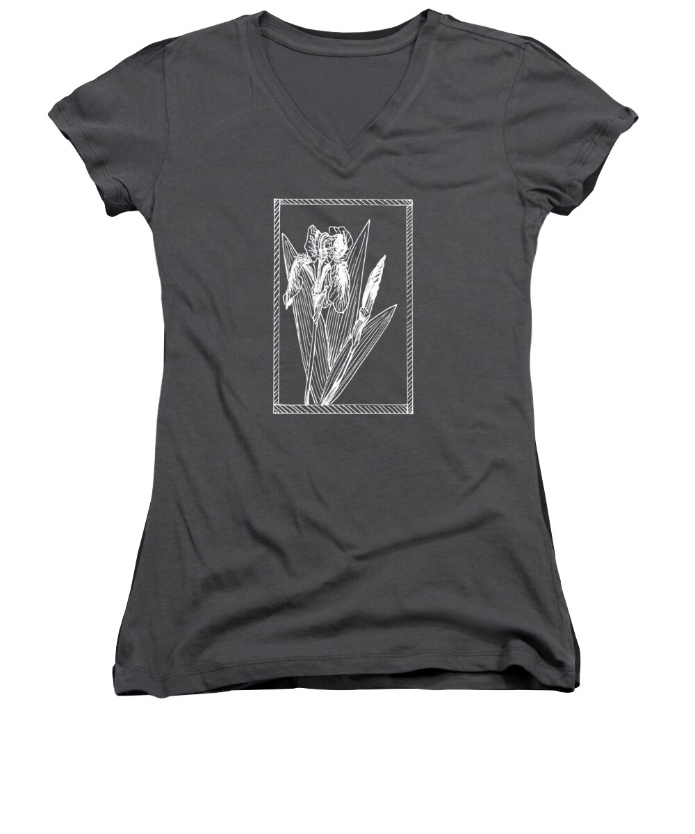 Plant Women's V-Neck featuring the drawing White Iris on Transparent Background by Masha Batkova