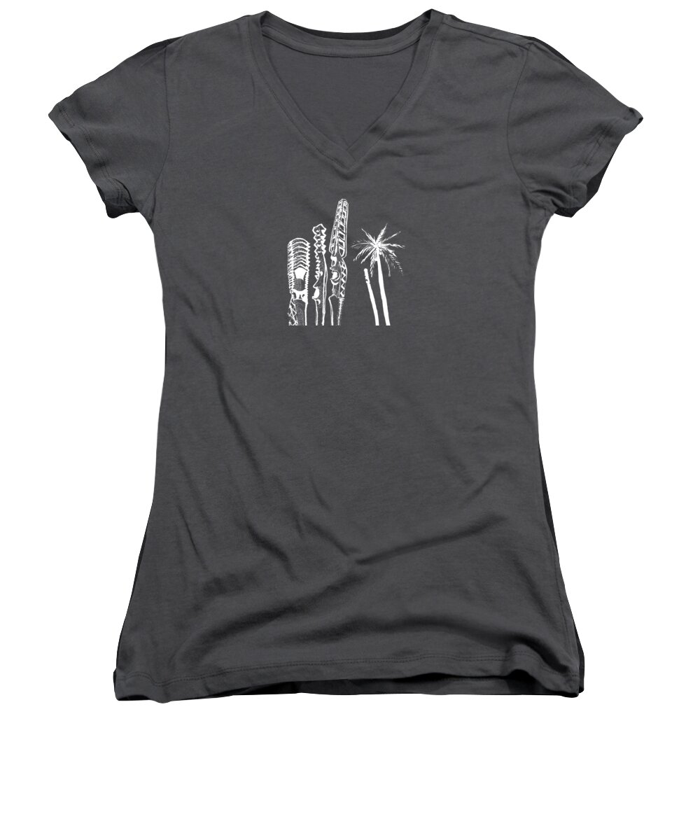  Women's V-Neck featuring the drawing white lines on transparent background - detail -10.4.Islands-1-detail-b by Charlie Szoradi