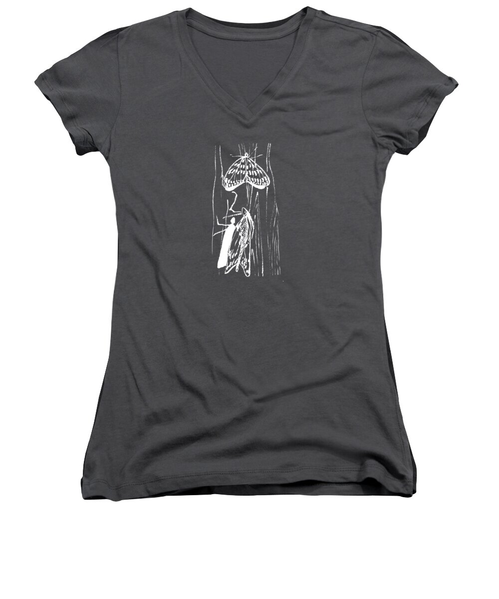  Women's V-Neck featuring the drawing white lines on transparent background - detail - 5.4.Japan-1-butterfly-and-walkway by Charlie Szoradi