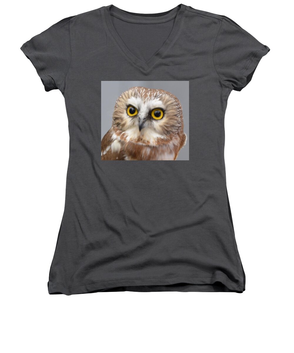 Owls Women's V-Neck featuring the photograph Whoo me by Charles HALL
