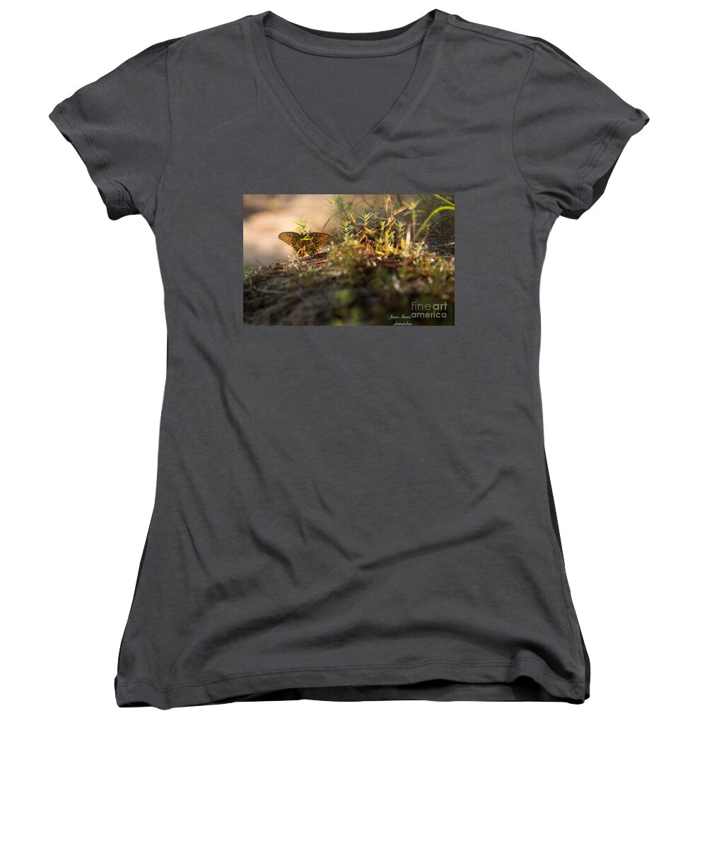 Butterfly Women's V-Neck featuring the photograph Wild Butterfly by Metaphor Photo