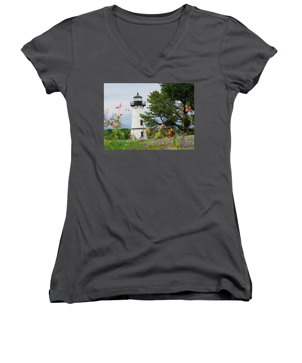 Rock Island Women's V-Neck featuring the photograph Wild flowers on Rock Island by Dennis McCarthy