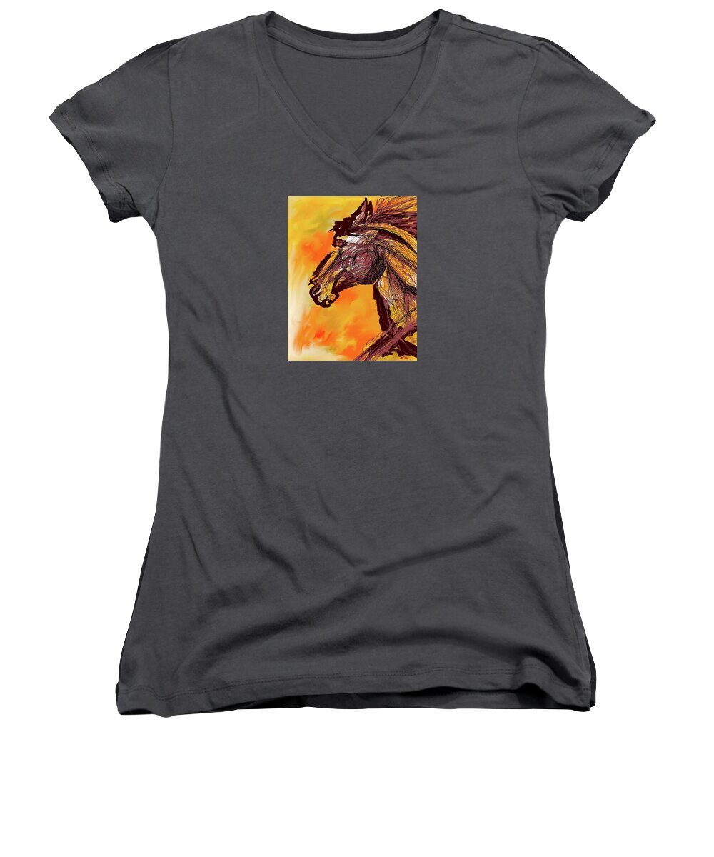Wild One Women's V-Neck featuring the digital art Wild one by Mary Armstrong