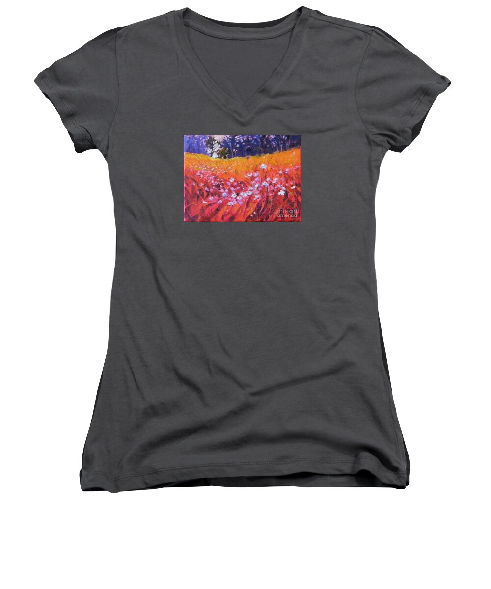 Wildflower Image Women's V-Neck featuring the painting Wildflower I by Celine K Yong