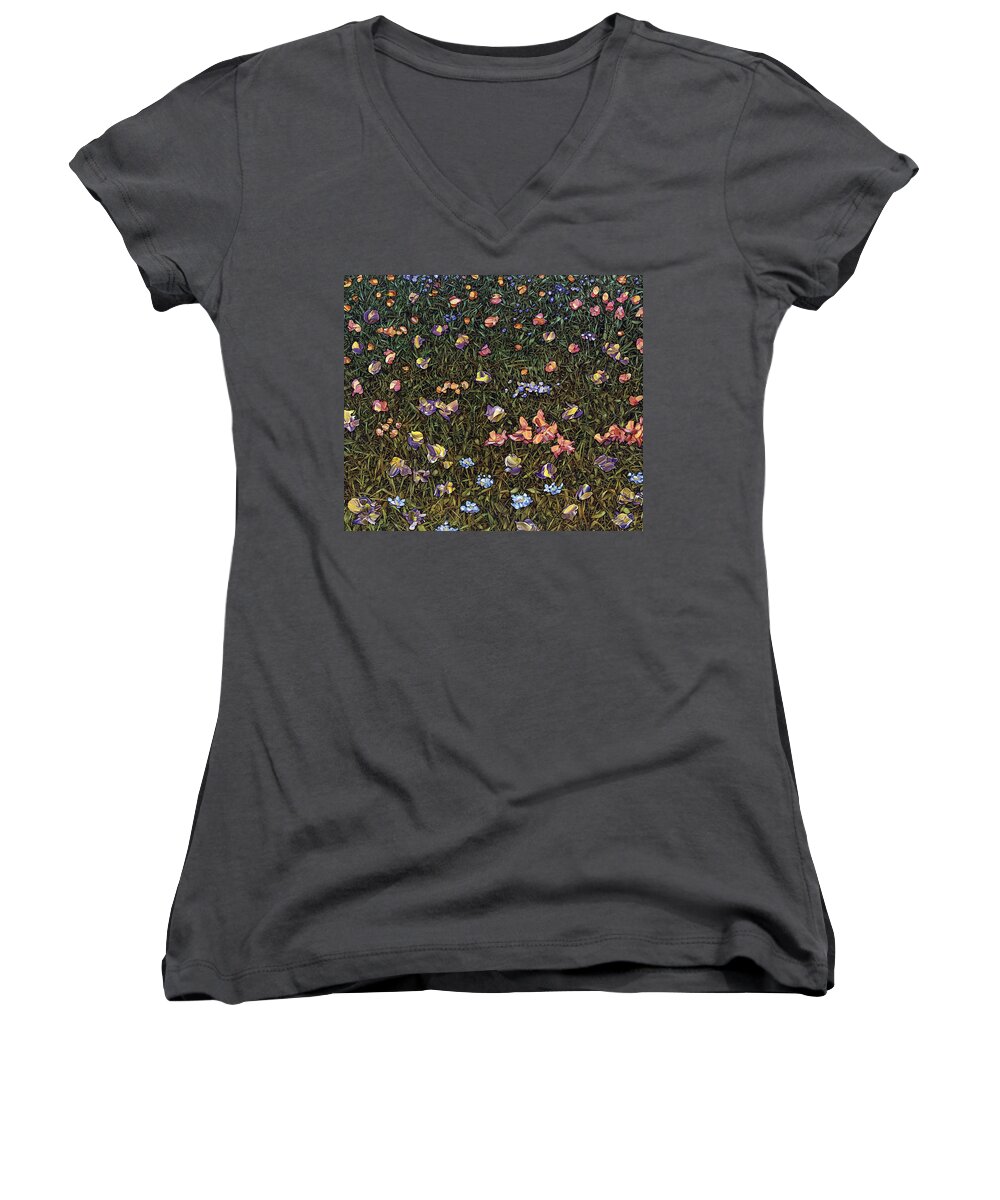 Wildflowers Women's V-Neck featuring the painting Wildflowers by James W Johnson
