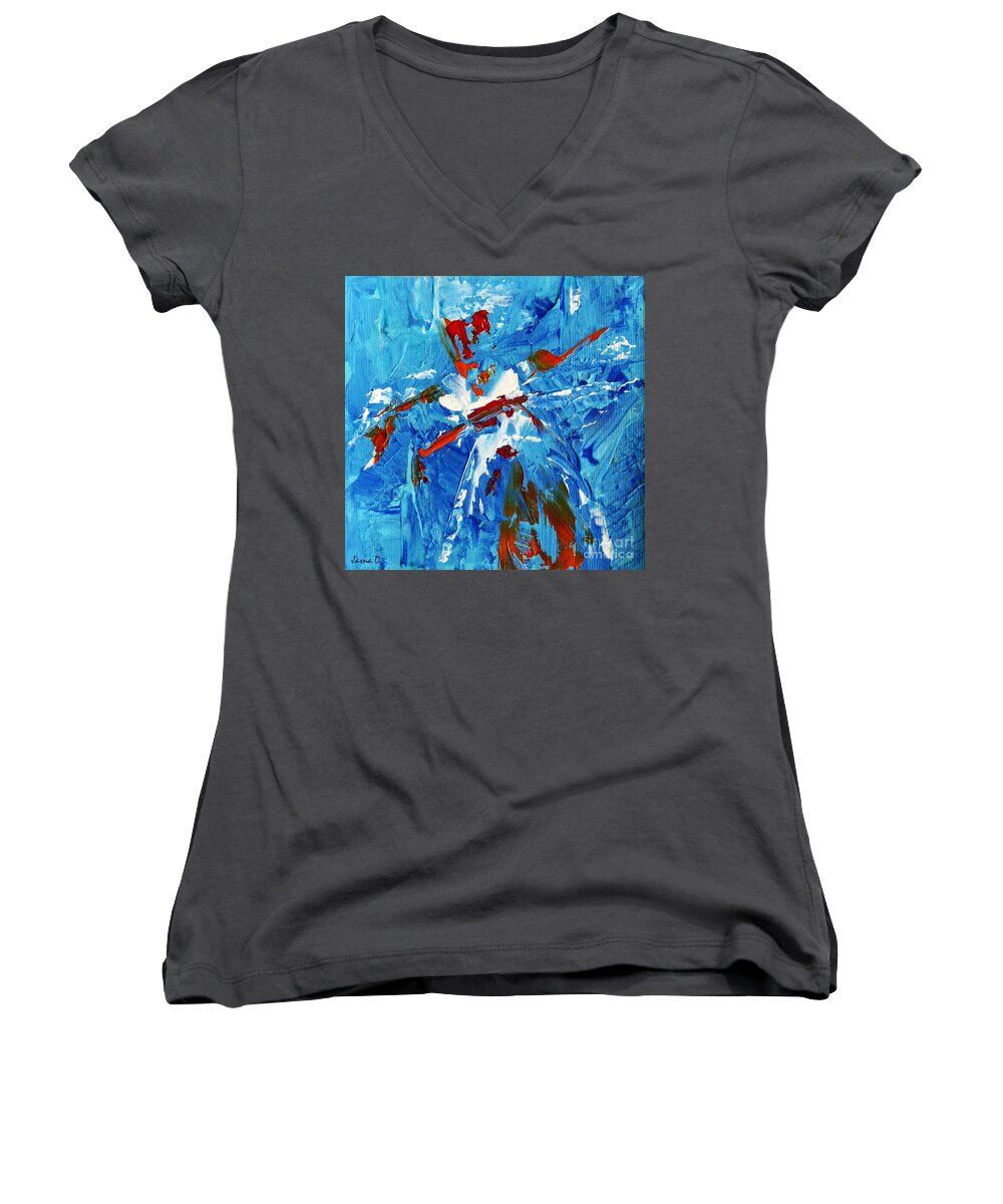 Abstract Women's V-Neck featuring the painting Will You Dance With Me? by Jasna Dragun