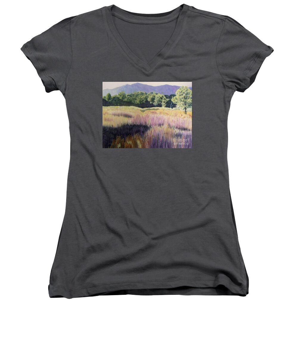 Landscape Women's V-Neck featuring the painting Willamette Meadow by Lynn Quinn