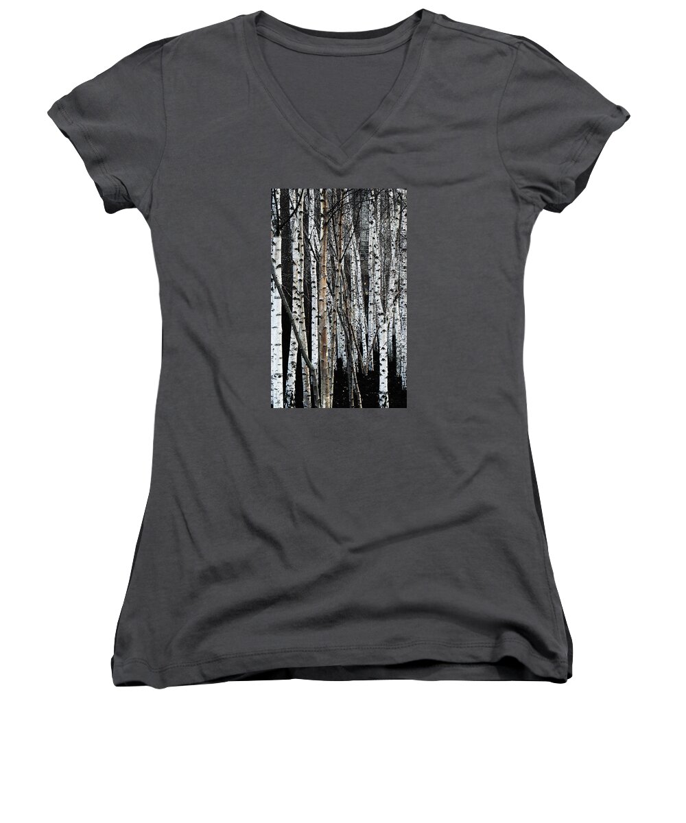 Trees Women's V-Neck featuring the digital art Birch by Julian Perry
