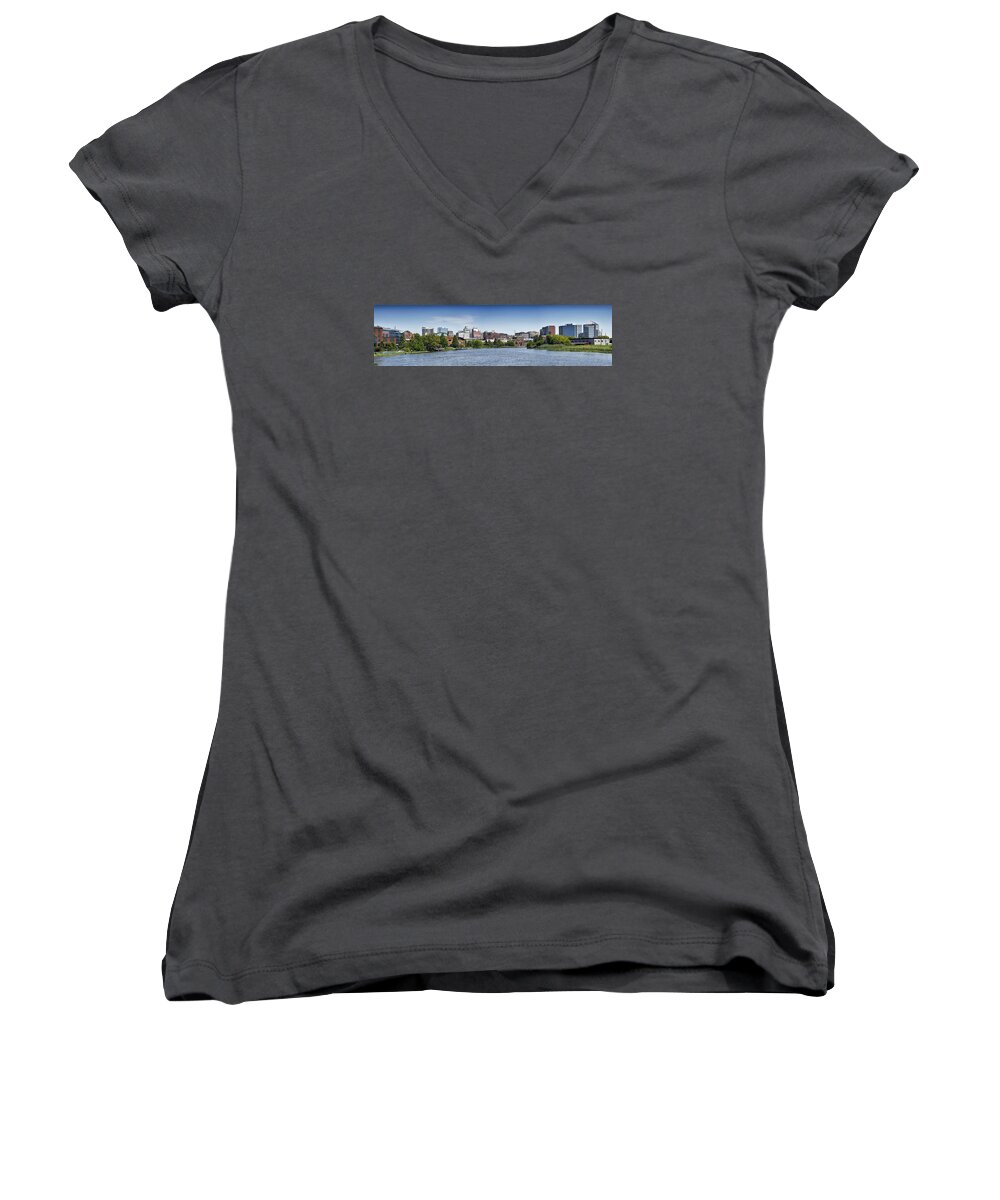 wilmington Delaware Women's V-Neck featuring the photograph Wilmington Skyline Panorama - Delaware by Brendan Reals