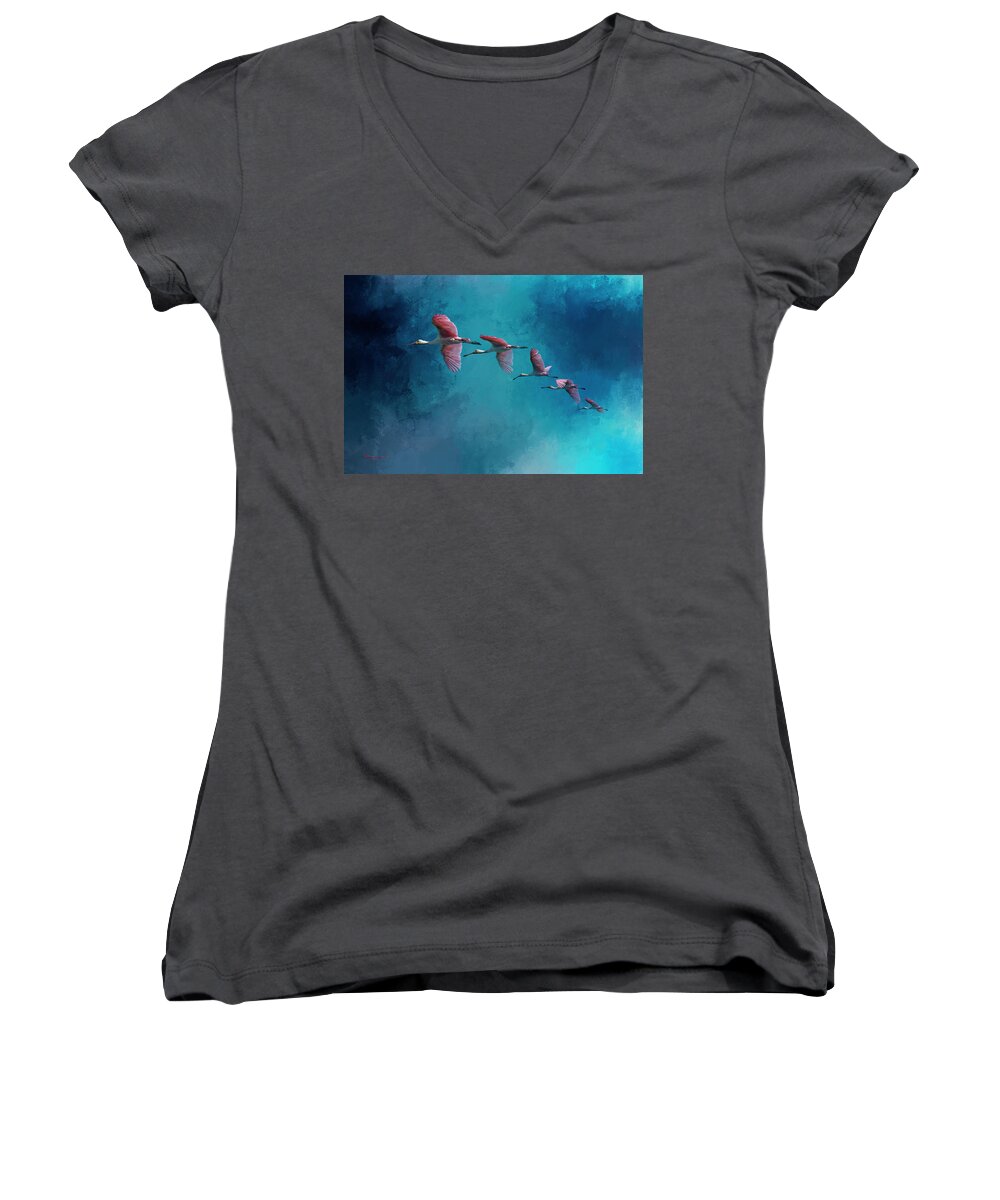 Wildlife Women's V-Neck featuring the photograph Wind Surfing by Marvin Spates