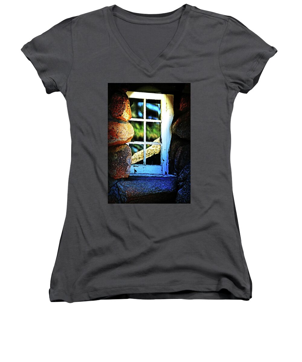Window Women's V-Neck featuring the photograph Window in Rock by Charles Benavidez