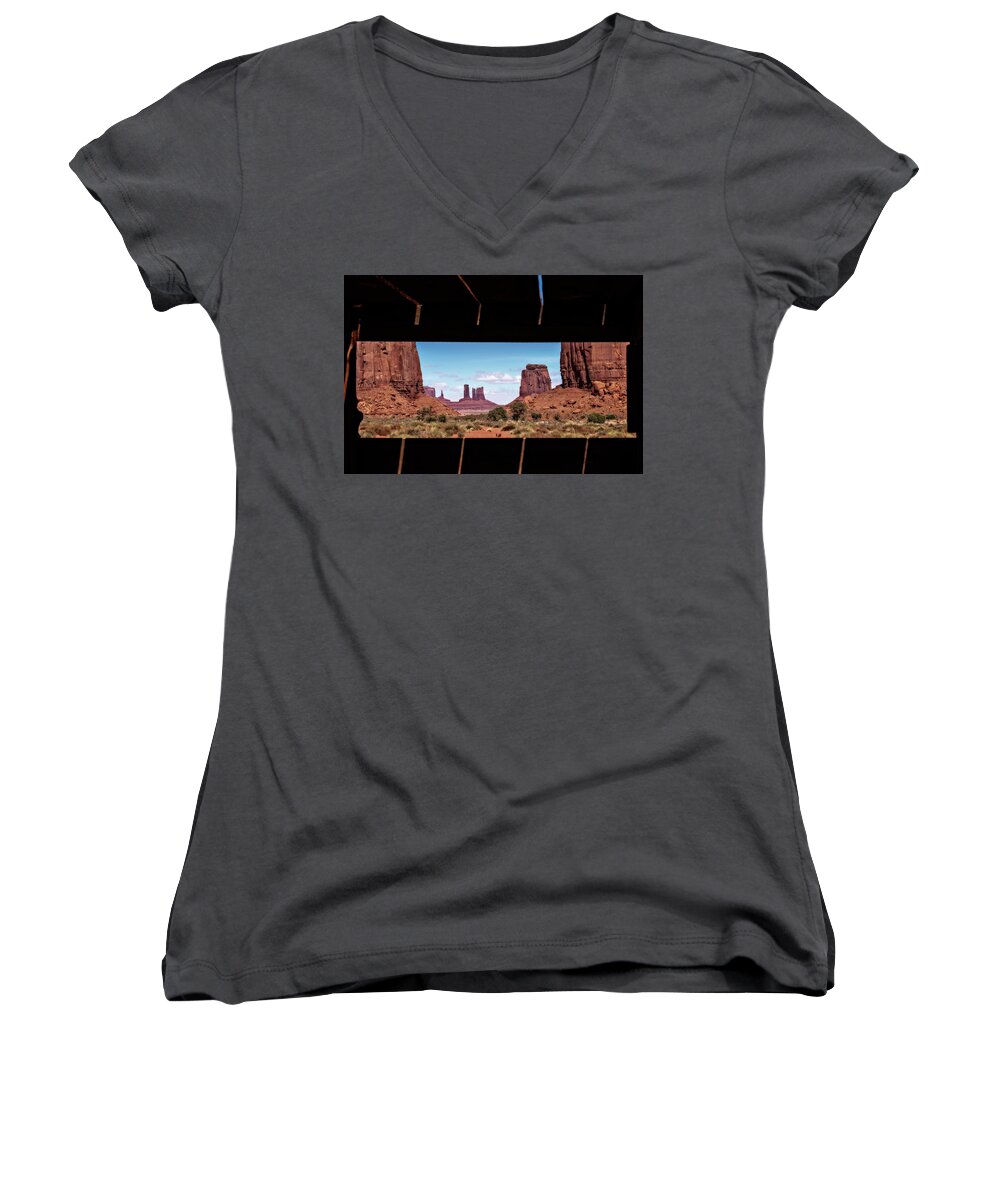 America Women's V-Neck featuring the photograph Window into Monument Valley by Eduard Moldoveanu