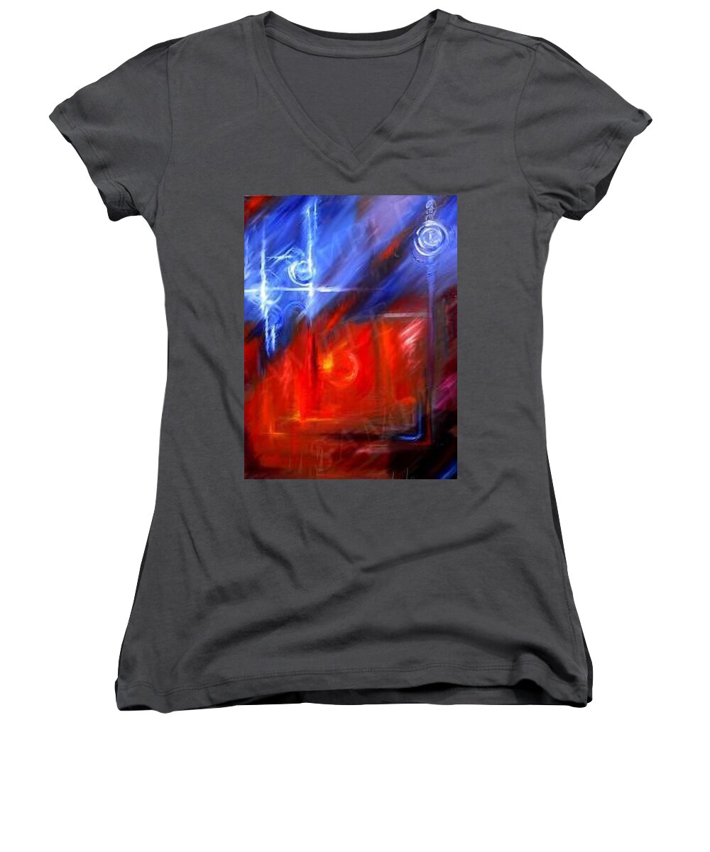 Abstracts Women's V-Neck featuring the painting Windows by James Hill