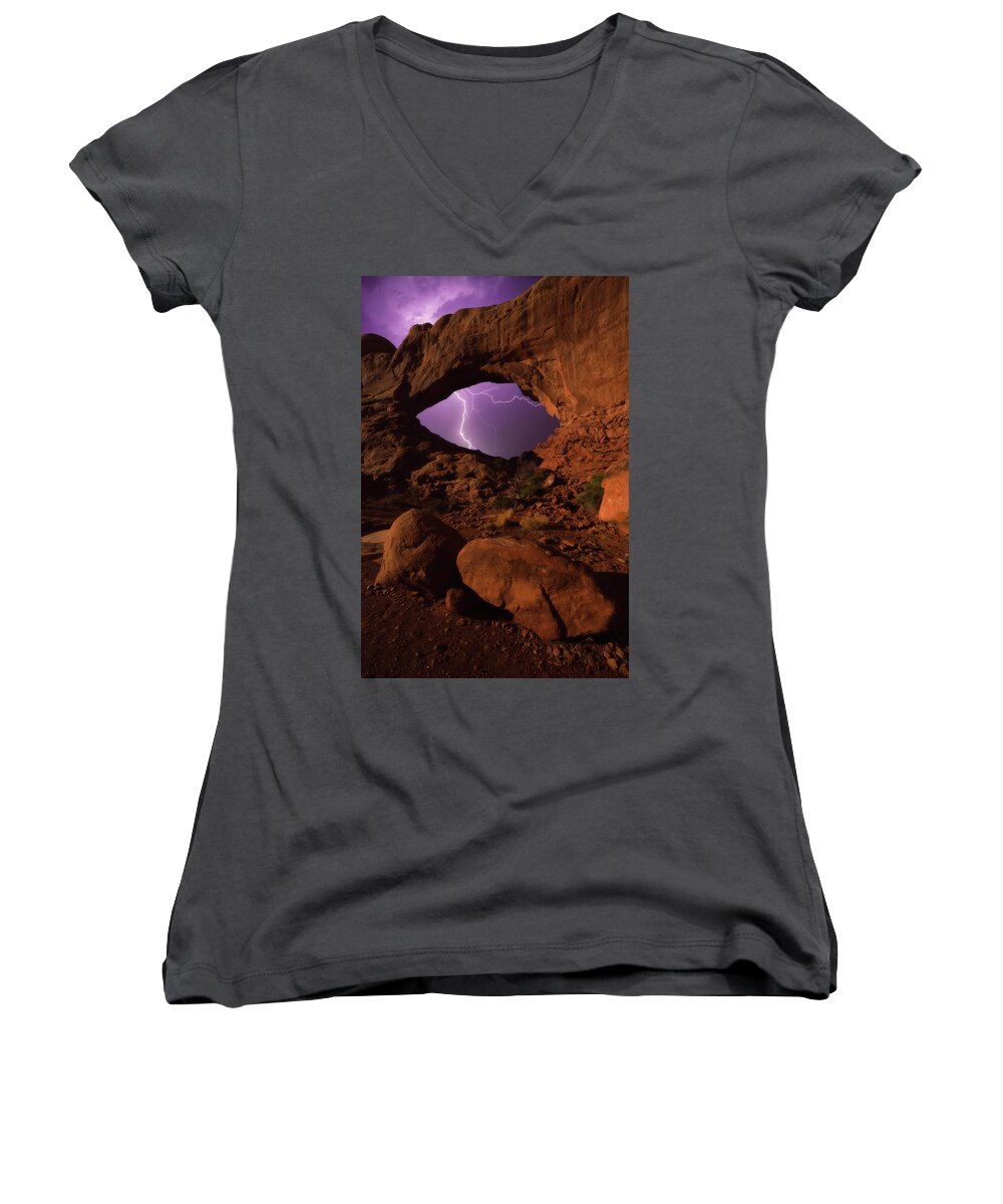 Lightning Women's V-Neck featuring the photograph Windows Storm by Darren White