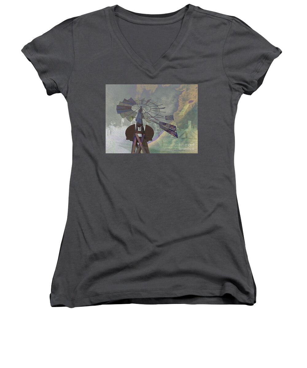 Windmills Women's V-Neck featuring the photograph Ghosts from the Past by Kathie Chicoine