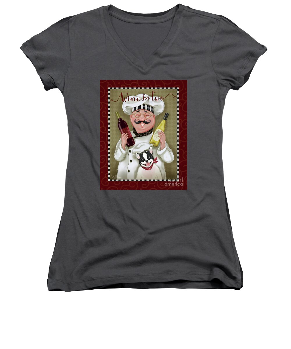 Chef Women's V-Neck featuring the mixed media Wine Chef-Wine for Two by Shari Warren