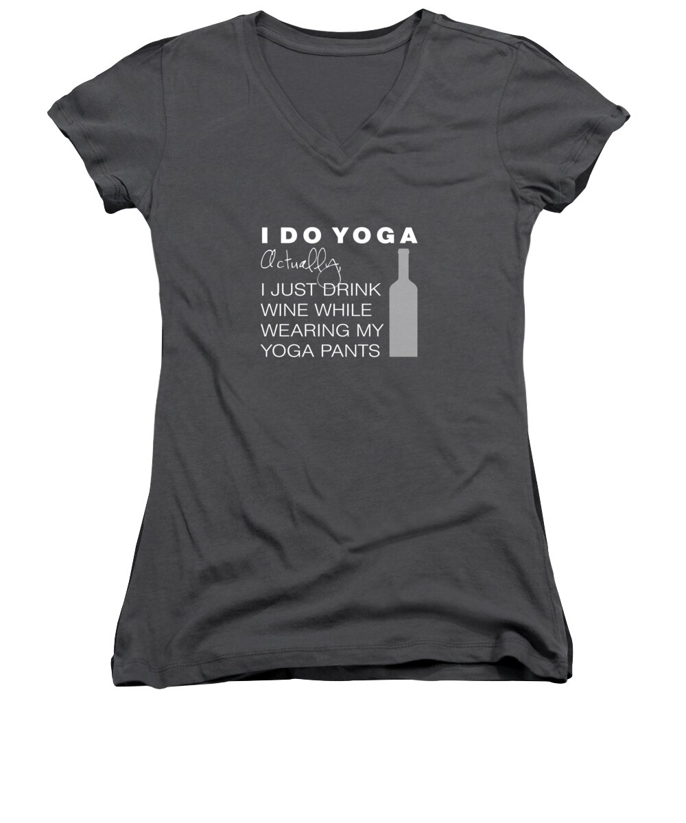 Yoga Women's V-Neck featuring the digital art Wine in Yoga Pants by Nancy Ingersoll