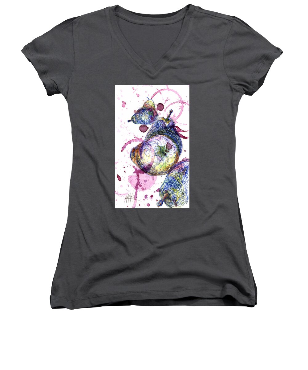 Shiraz Women's V-Neck featuring the painting Wine Pearing by Ashley Kujan