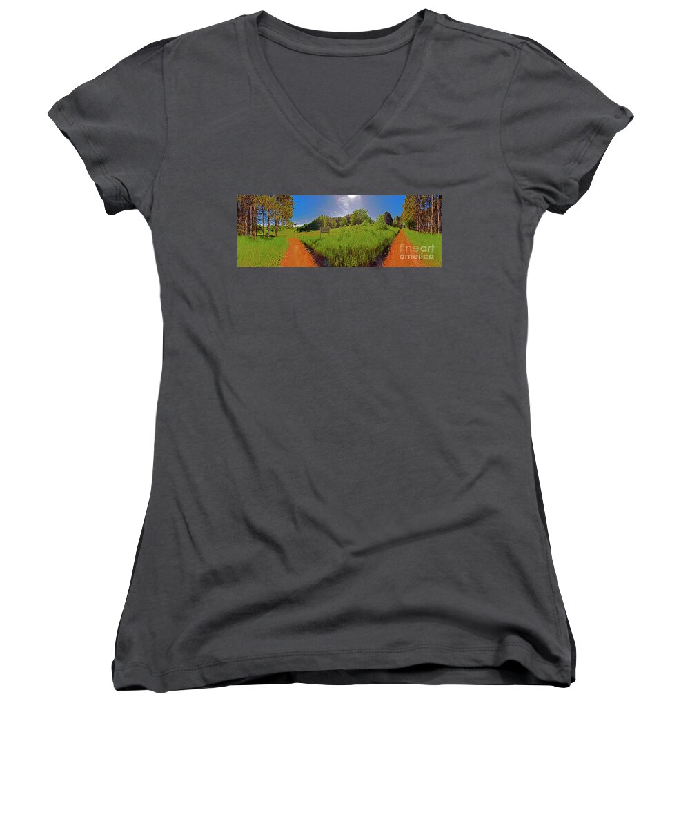 Wingate Women's V-Neck featuring the photograph Wingate, Prairie, Pines Trail by Tom Jelen