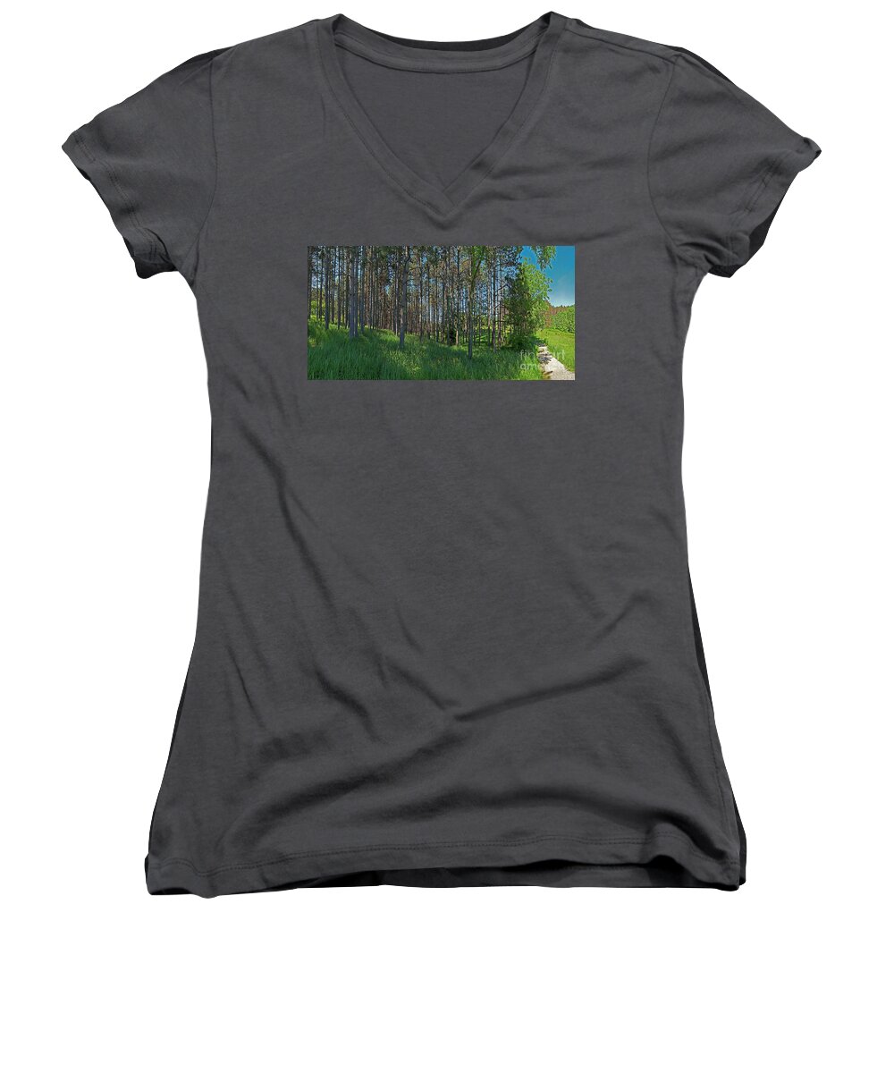 Wingate Women's V-Neck featuring the photograph Wingate Prairie Veteran Acres Park Pines Crystal Lake IL by Tom Jelen