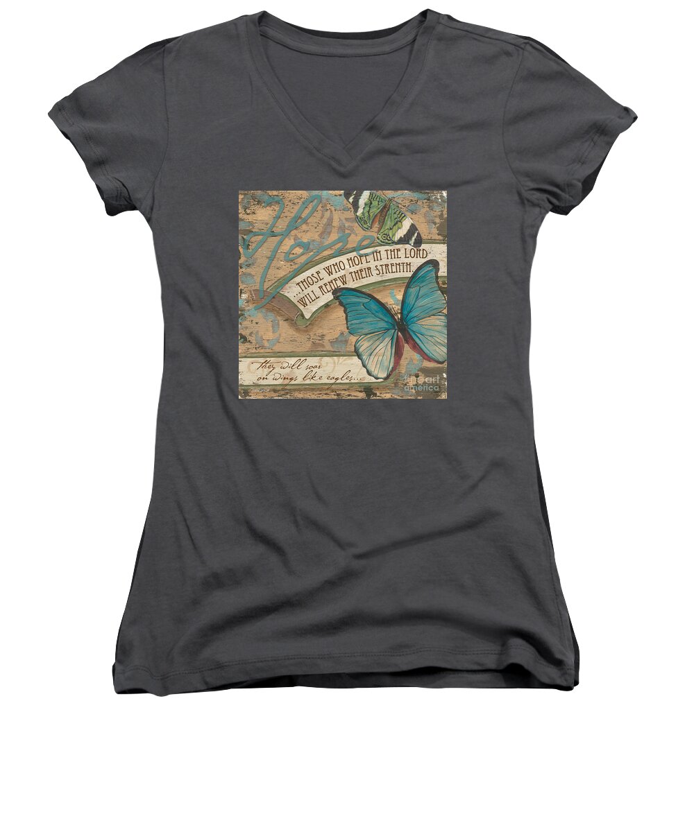 Butterfly Women's V-Neck featuring the painting Wings of Hope by Debbie DeWitt