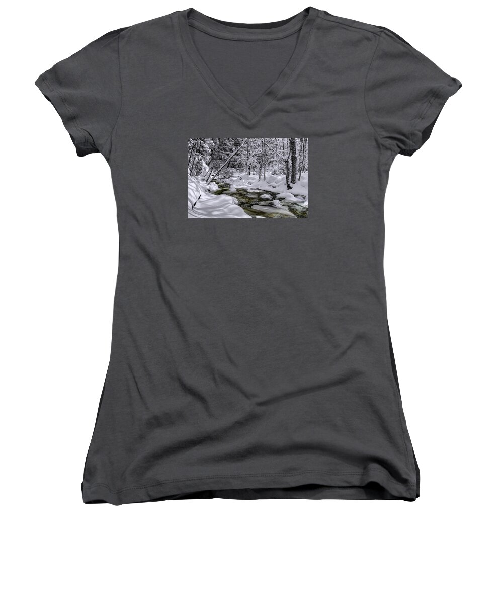 Winter Stream Women's V-Neck featuring the photograph Winter Stream by White Mountain Images