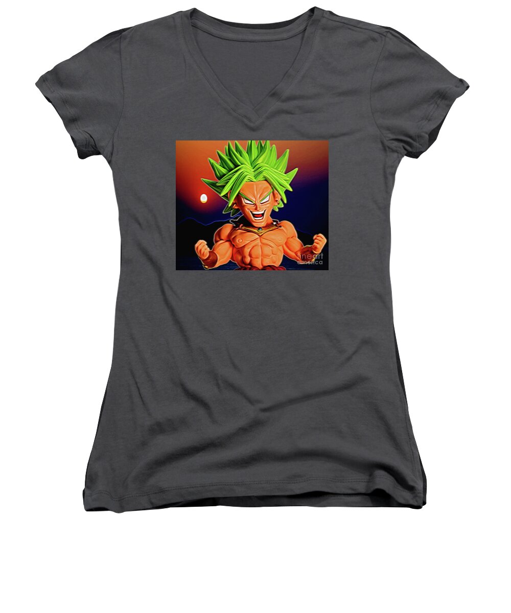 Island Women's V-Neck featuring the digital art Sunset SS Broly by Ray Shiu