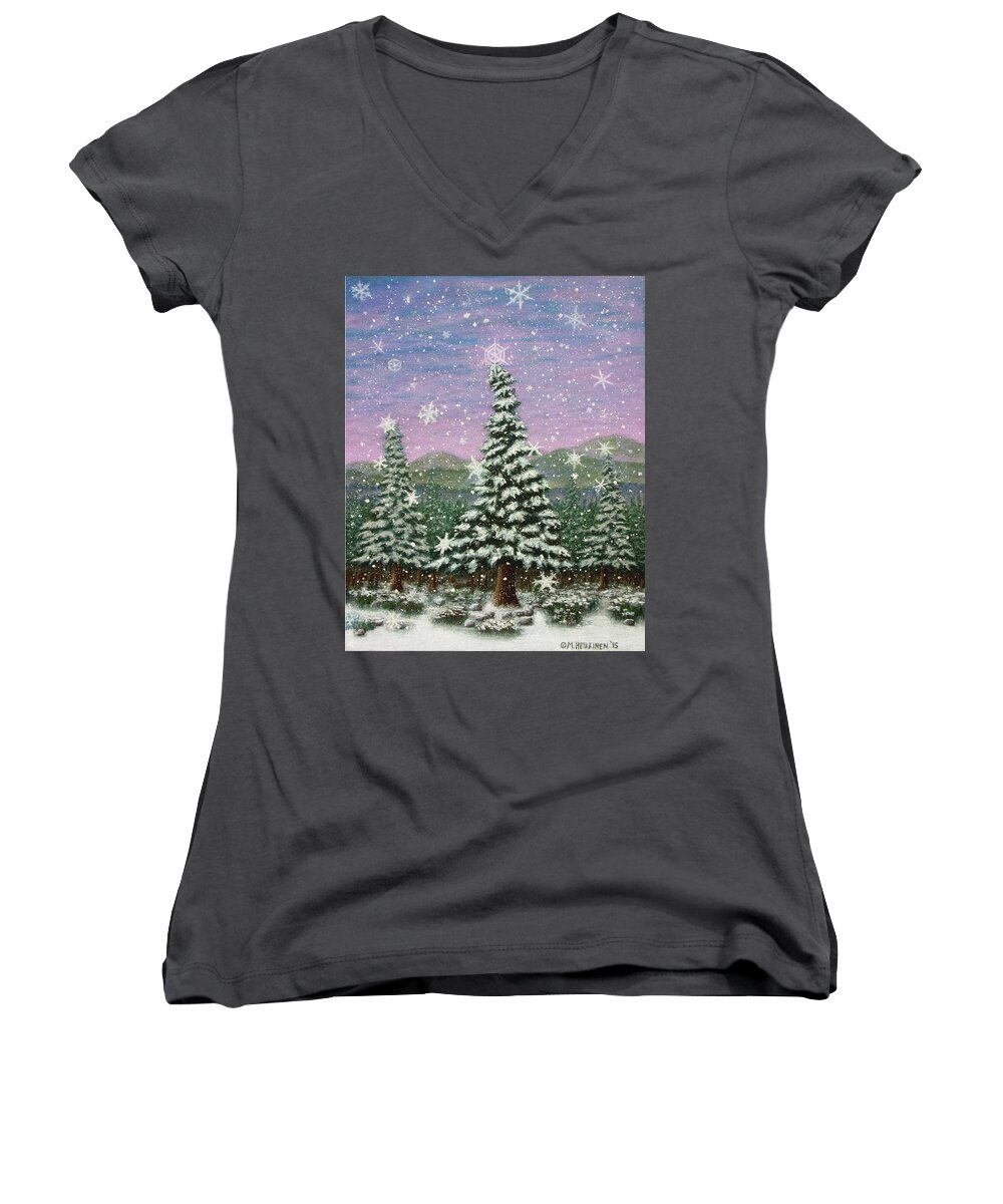 Holiday Women's V-Neck featuring the pastel Winter's Eve 01 by Michael Heikkinen