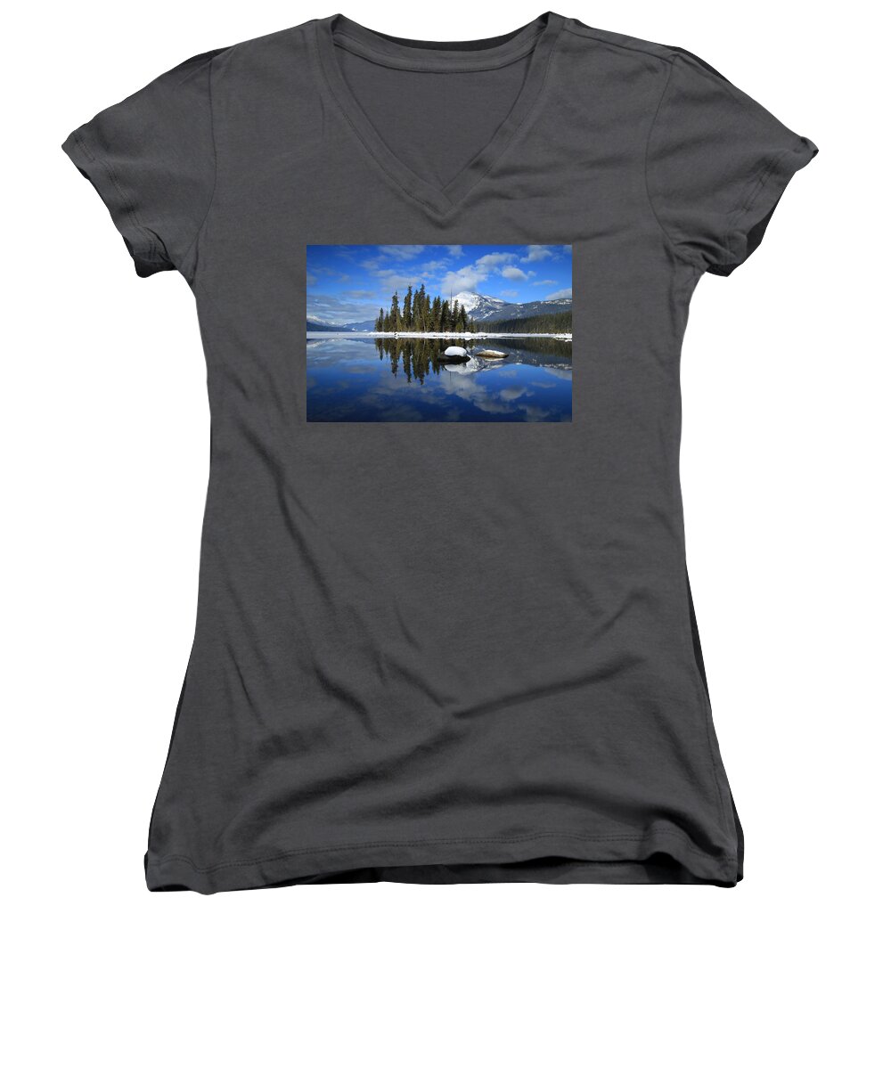 Winters Mirror Women's V-Neck featuring the photograph Winters mirror by Lynn Hopwood