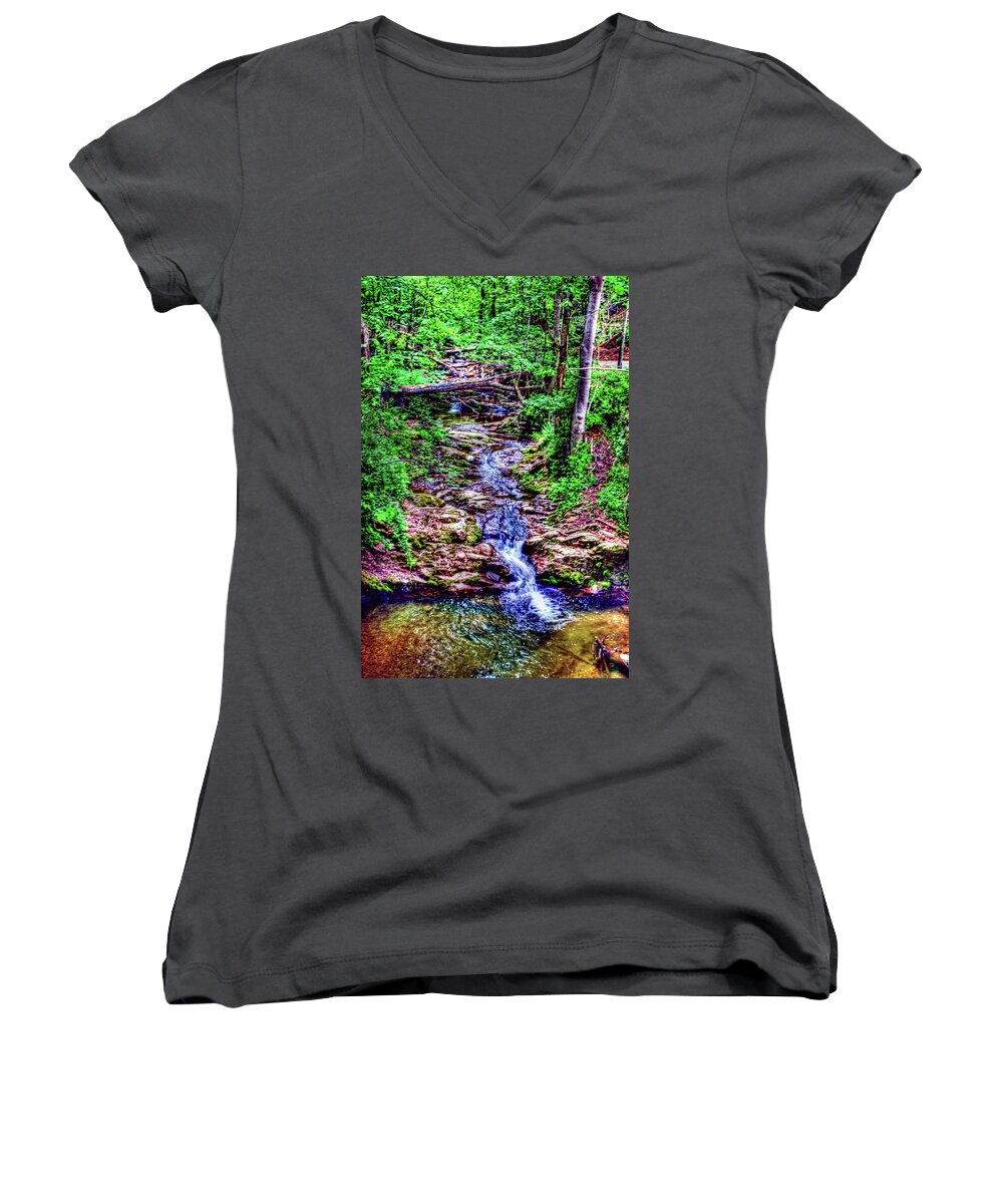 Woodland Women's V-Neck featuring the photograph Woodland Stream by Andy Lawless