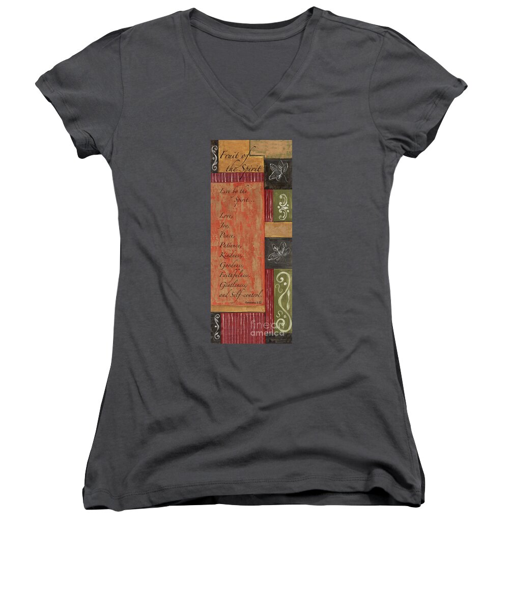 Bible Women's V-Neck featuring the painting Words To Live By, Fruit of the Spirit by Debbie DeWitt