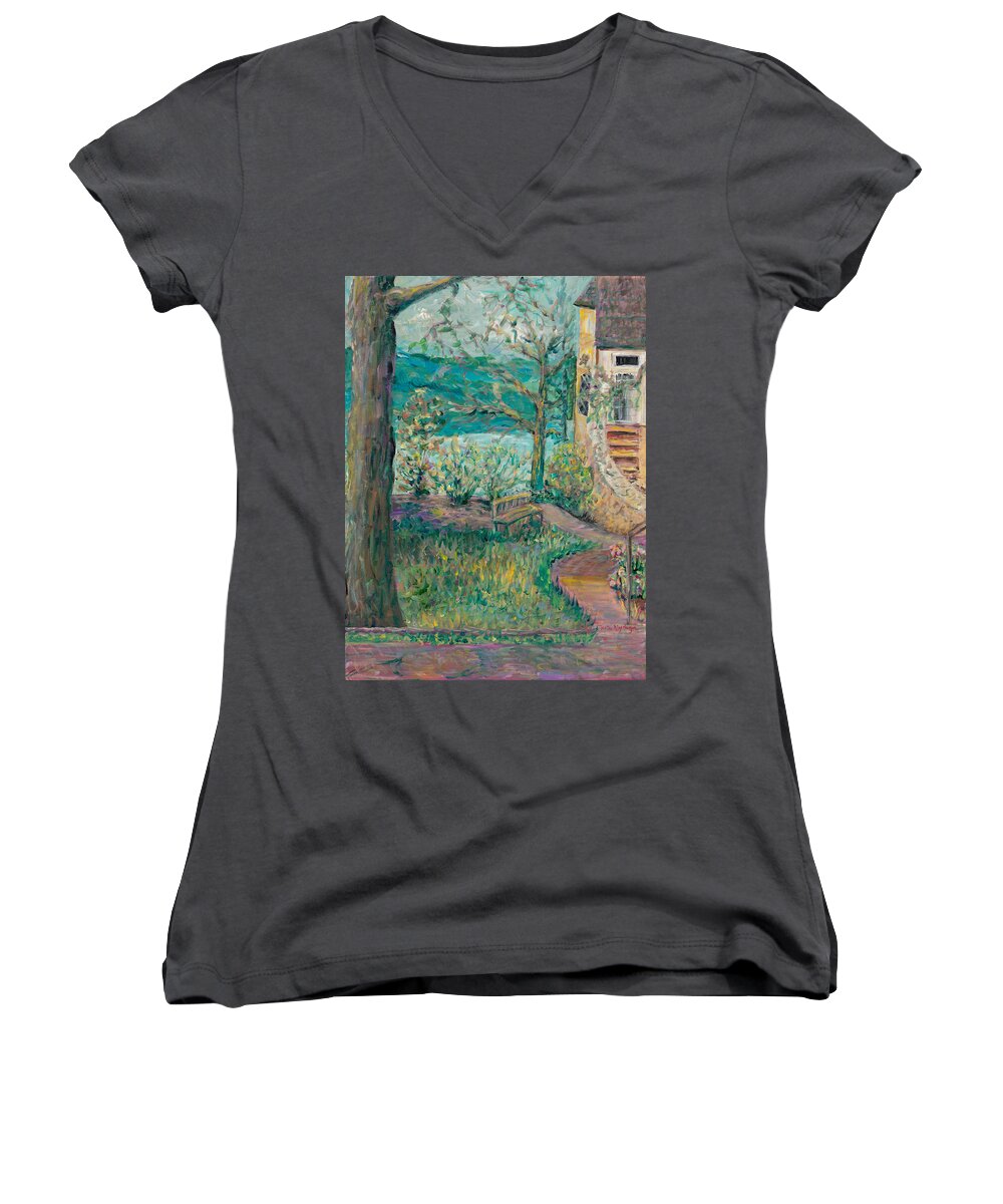 Big Cedar Lodge Women's V-Neck featuring the painting Worman House at Big Cedar Lodge by Nadine Rippelmeyer