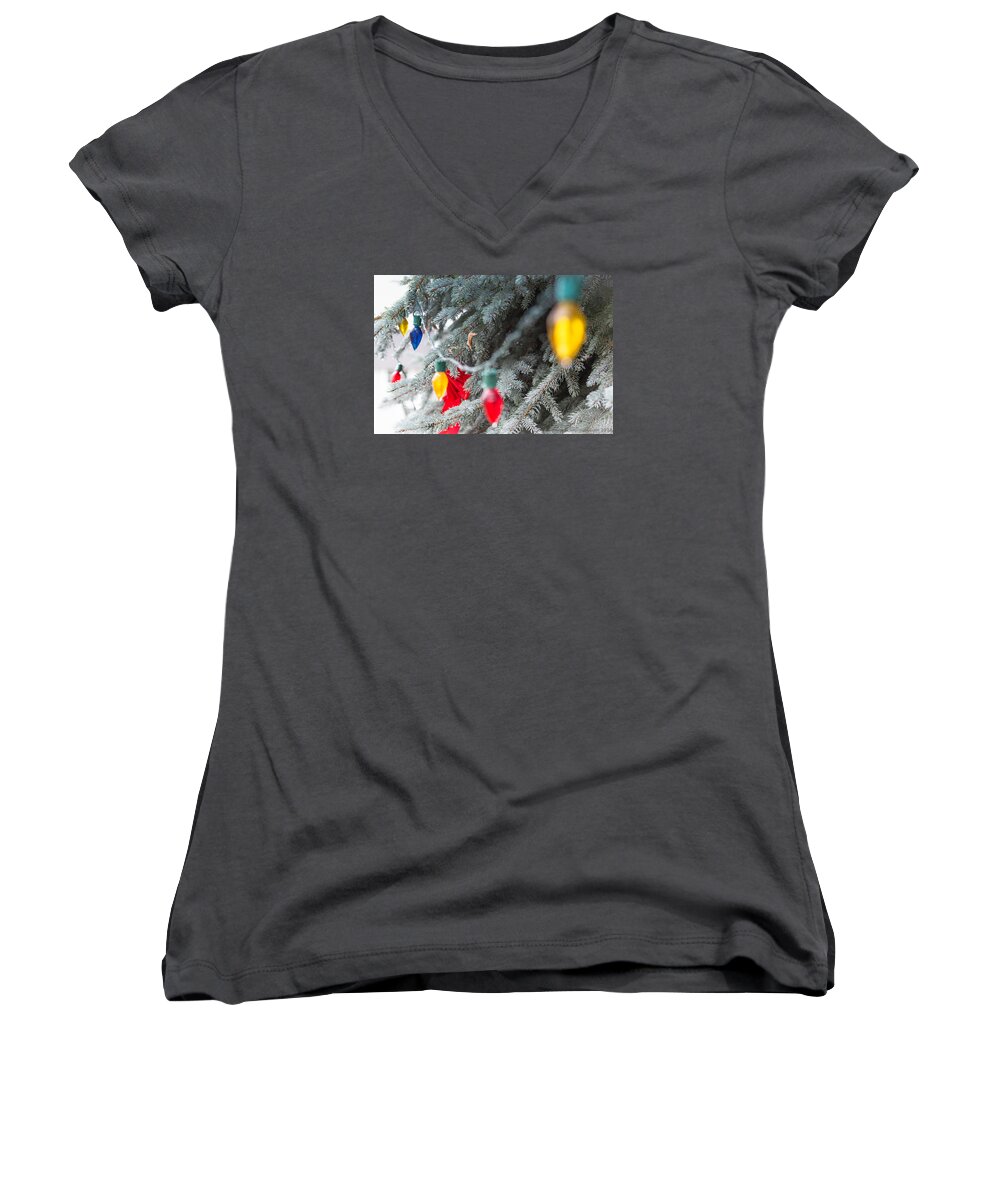Christmas Women's V-Neck featuring the photograph Wrap a tree in color by Lora Lee Chapman